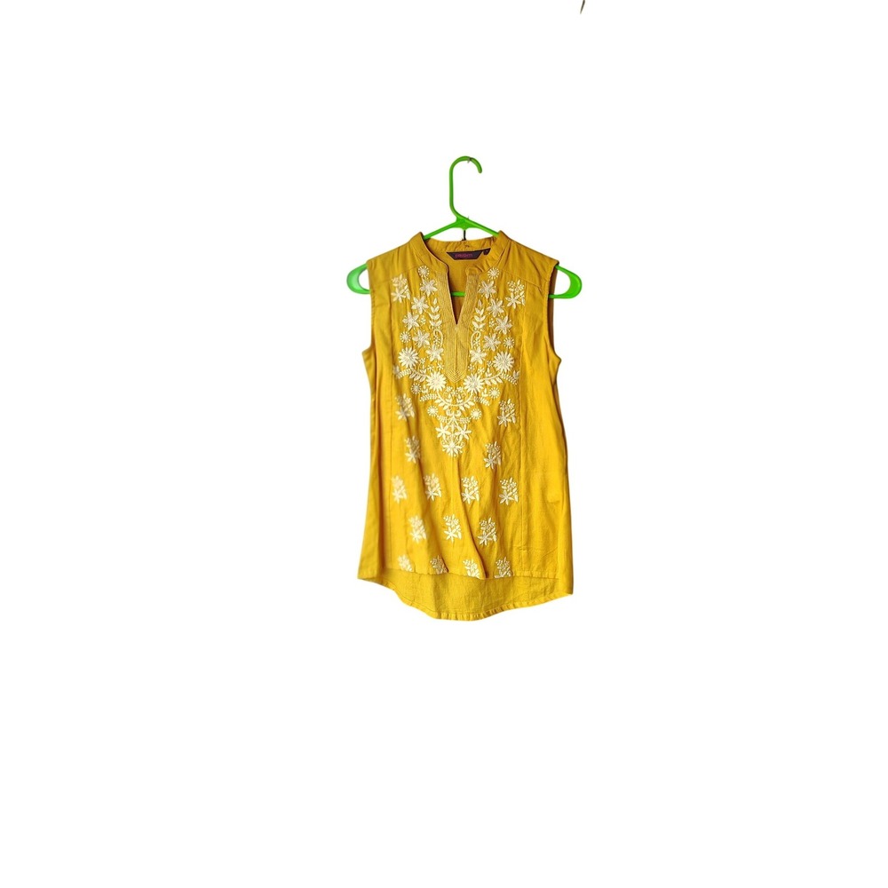 Srishti Womens Mustard Yellow Embroidered Sleeveless Tunic Top Size‎ S Boho
